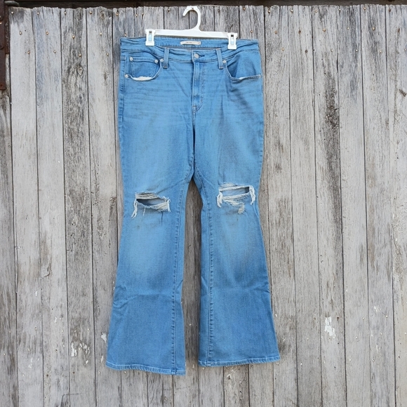 Levi's Denim - Levis 726 Jeans Women Size 33 Flared Bell Bottoms Stretch Blue Denim Distressed